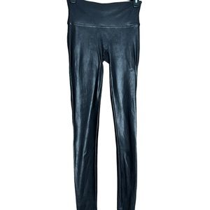 SPANX Black Leggings Faux Leather Size Medium Slimming Moto City